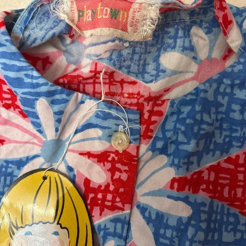Vintage Playtown Girls 2-Piece Outfit Top & Shorts Red White Blue Daisy Sz 10